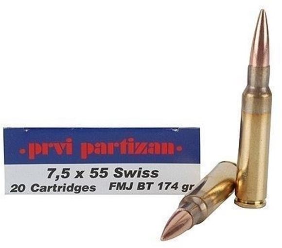 Picture of Prvi Partizan (PPU) Rifle Ammo - 7.5x55mm Swiss, 174Gr, FMJ BT, 20rds Box