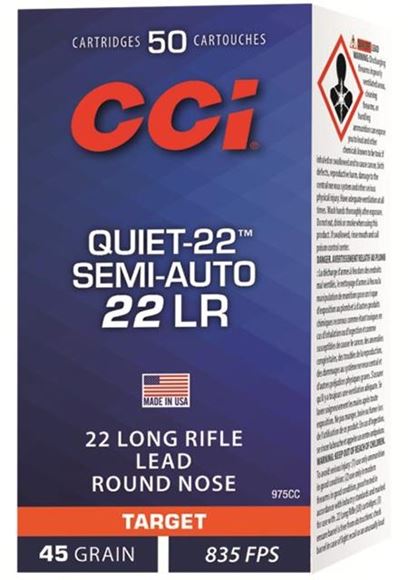 Picture of CCI Target Rimfire Ammo - Quiet-22 Semi-Auto, 22 LR, 45Gr, LRN, 50rds Box, 835fps