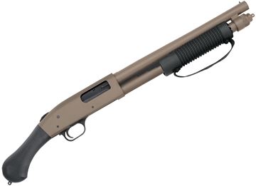 Picture of Mossberg 590 Shockwave Pump Action Shotgun - 12Ga, 3", 14.3", Heavy-walled, Cerakote FDE, FDE Raptor Grip & Corn Cob Forend w/ Strap, 5rds, Front Bead Sight, Fixed Cylinder