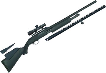 Picture of Mossberg 500 Combo Field/Slug Pump Action Shotgun - 20Ga, 3", 26", Vented Rib, Dual Bead Sights, Accu-Set (F,M,IC) / 24", Rifled, Cantilever Scope Mount & 2.5x20mm Scope, Synthetic Stock, 6rds