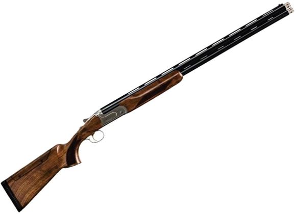 Picture of Akkar Churchill 206 Sporting Over/Under Shotgun - 12Ga, 3", 32", Wide Vented Rib, Gloss Blue, Hardened Steel Receiver, Grade II Oil Finish Walnut Stock w/ Adjustable Comb, Fiber Optic Front Sight, Extended Mobil Choke (F,IM,M,IC,C)