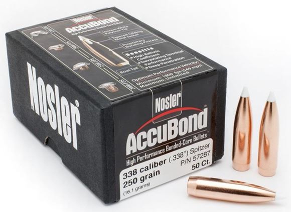 Picture of Nosler 57287 Accubond Rifle Bullets 338 Cal 250gr 338 50bx