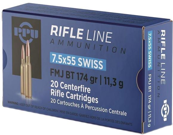 Picture of PPU PP7SS Rifle Ammo 7.5x55 Swiss SP 174 Gr 20 Rnd