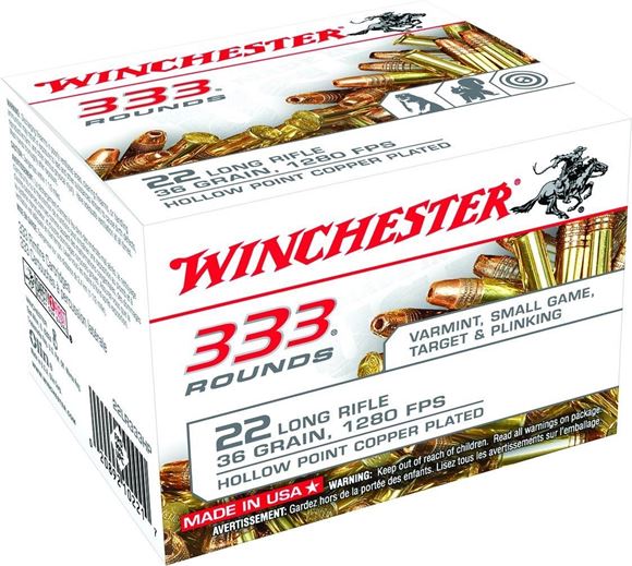 Picture of Winchester 22LR333HP Rimfire Ammo 22 LR, CPHP, 36 Grains, 1280 fps 333 Rounds, Boxed