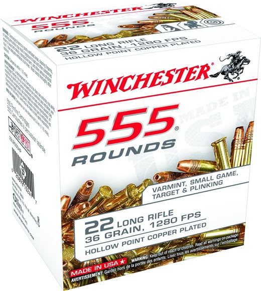 Picture of Winchester 22LR555HP Rimfire Ammo 22 LR, CPHP, 36 Grains, 1280 fps 555 Rounds, Boxed