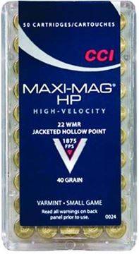 Picture of CCI Varmint Rimfire Ammo - Maxi-Mag, 22 WMR, 40Gr, JHP, 50rds Box, 1875fps