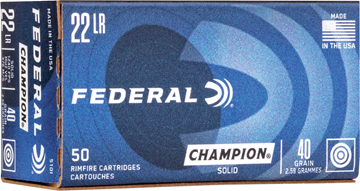 Picture of Federal Champion Rimfire Ammo - High Velocity, 22 LR, 40Gr, Solid, 50rds Box, 1240fps