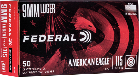 Picture of Federal AE9DP American Eagle Pistol Ammo 9mm Luger 115Gr 50Rnd FMJ