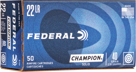 Picture of Federal Champion Rimfire Ammo - High Velocity, 22 LR, 40Gr, Solid, 500rds Brick, 1240fps