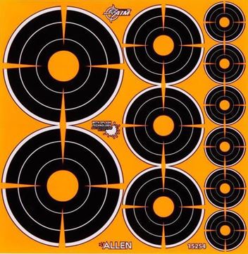 Picture of Allen Shooting Accessories, Targets/Throwers - EZ Aim Adhesive Splash Bullseye Target, 72 - 1", 36 - 2", 24 - 3"