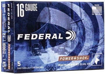 Picture of  Federal Power-Shok Rifled Slugs Load Shotgun Ammo - 16Ga, 2-3/4", 4/5oz, HPRS, 5rds Box, 1600fps