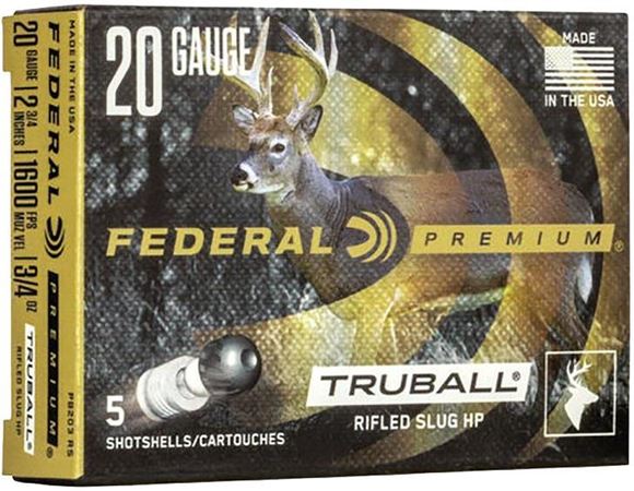 Picture of Federal PB203 RS Vital-Shok TruBall Rifled Slugs 20 GA, 2-3/4 in, 3/4oz 4 Dr, 1600 fps, 5 Rnd per Box