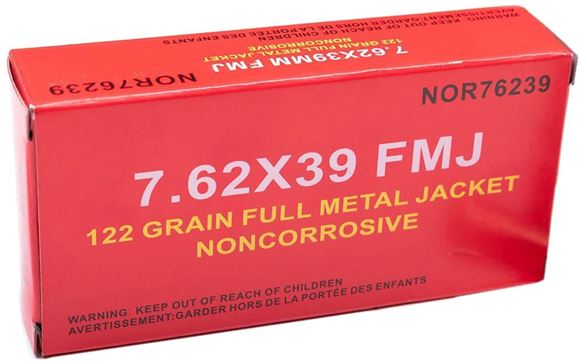 Picture of Norinco Rifle Ammunition - 7.62x39, 122Gr, FMJ, Non-Corrosive, 500rd Case