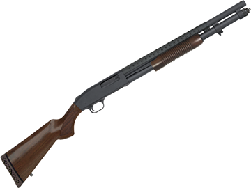 Picture of Mossberg 590 Retrograde Pump Action Shotgun - 12Ga, 3", 20", Barrel w/ Heat Shield, Parkerized, Walnut Stock, 9 rds, Bead Sight, Fixed Cylinder