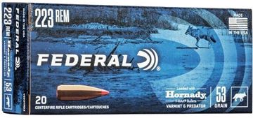 Picture of Federal V223VM53 Varmint & Predator Hornady V-Max, .223, 53 Grain, 20 Rounds Per Box