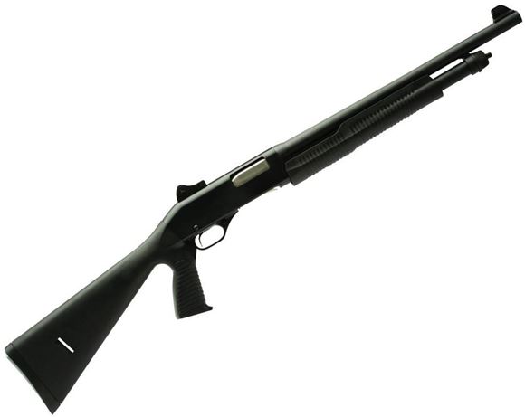 Picture of Stevens 19495 320 Pump Shotgun 12 GA, RH, 18.5 in, Black, Syn, Pistol Grip, 5+1 Rnd, Fixed, Carbon Steel, 3 in Ghost Ring Sight