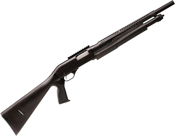 Picture of Stevens 19496 320 Pump Shotgun 12 GA, RH, 18.5 in, Black, Syn, Pistol Grip, 5+1 Rnd, Fixed, Carbon Steel, 3 in