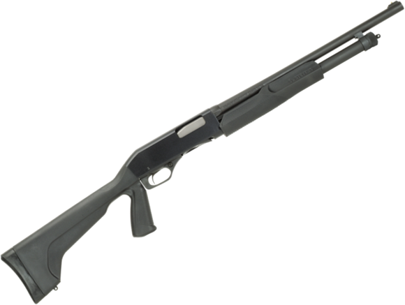 Picture of Stevens 22438 320 Pump Shotgun 20 GA, RH, 18.5 in, Black, Syn, Pistol Grip, 5+1 Rnd, Carbon Steel, 3 in