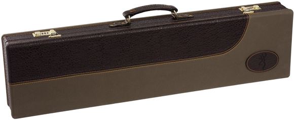 Picture of Browning Gun Cases, Fitted Gun Cases - Laredo Fitted Case, 34.75" x 9" x 4", Olive/Brown, Wood Frame, Cotton Canvas Shell, Embossed Leather With Contrast Stitching, Wool LIned Interior