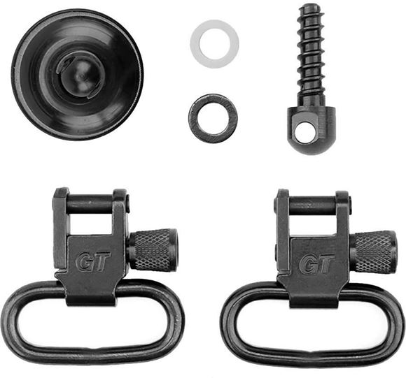 Picture of GrovTec GT Magazine Cap Swivels Set - Magazine Cap & Swivel, For 870, 20Ga, 3/4" Wood Screw Swivel Stud Rear & 1 Pair GT Locking Swivels, 1" Loops, Black-Oxide Finish