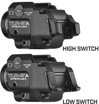 Picture of Streamlight 69414 TLR-8A Flex Low Profile, Rail Mounted Tactical Light w/ Red Laser, Rear Switch Options