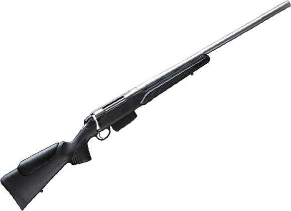 Picture of Tikka T3X Varmint Bolt Action Rifle - 6.5 Creedmoor, 23.7'' Heavy Barrel, Stainless Steel Finish, Black Modular Synthetic Stock, Standard Trigger, 5rds, No Sights