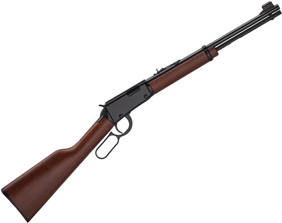 Picture of Henry Youth Rimfire Lever Action Rifle - 22 S/L/LR, 16-1/8", Blued, American Walnut Stock, 12rds, Hooded Front & Adjustable Rear Sights