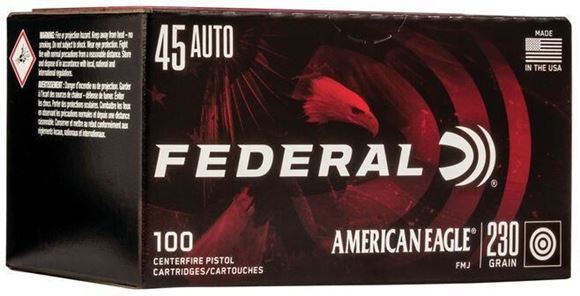 Picture of Federal AE45A100 American Eagle Pistol Ammo 45 Auto 230Gr 100Rnd FMJ