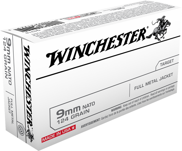 Picture of Winchester Q4318 Pistol Ammo 9MM FMJ, 124 Gr, 1140 fps, 50 Rnd, Boxed