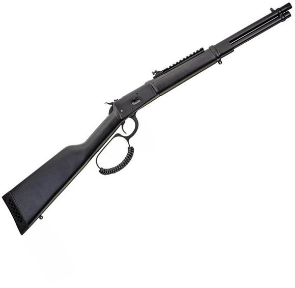 Picture of Rossi R92 Lever Action Rifle - 44 Mag, 16.5", Black Cerakote Barrel And Receiver, Threaded, Black Wood Stock With Black Splatter Paint, Picatinny rail, Adjustable Rear Peep Sight, 8rds