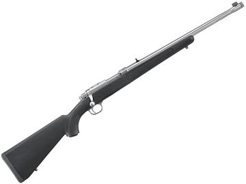 Picture of Ruger 77/357 Rotary Magazine Bolt Action Rifle - 357 Mag, 18.50", Brushed Stainless, Threaded 1/2-28,  Black Synthetic Stock, Gold Bead Front & Adjustable Rear Sights, 5rds