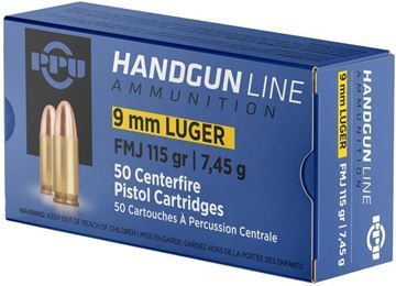 Picture of PPU PPH9F1 Pistol Ammo 9mm Luger FMJ 115gr.