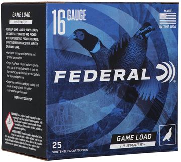 Picture of Federal Game Load Hi-Brass Load Shotgun Ammo - 16Ga, 2-3/4", 3-1/4DE, 1-1/8oz, #4, 25rds Box, 1295fps