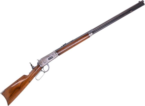 Picture of Used Winchester 1894 Lever-Action Rifle, 38-55, 26" Half Octagon Barrel, Walnut Stock, Crescent Style Butt Pad, Tang Apature Sight, Reciever Blueing Scrubbed, Wood Refinsihed, 1917 Mfg, Good Condition