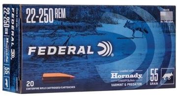 Picture of Federal Varmint & Predator Rifle Ammo - 22-250 Rem, 55Gr, Hornady V-Max , 20rds Box