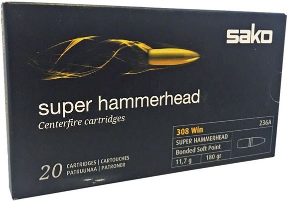 Picture of Sako Rifle Ammo - 308 Win, 180Gr, Super Hammerhead Bonded Soft Point (236A), 20rds Box