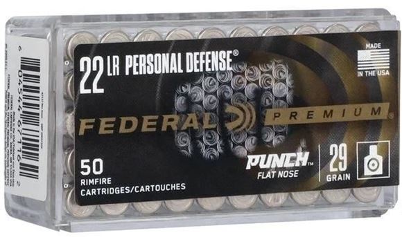 Picture of Federal Premiun Personal Defense Rimfire Ammo - 22 LR, 29Gr, Punch Flat Nose, 50rds, 1070fps