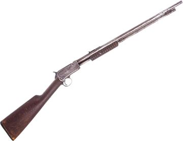 Picture of Used Winchester Model 1906 Pump-Action Rifle, 22LR, 20" Barrel, Wood Stock, 1916 Mfg, Stock Cracked At Wrist, Missing Front Sight, Poor Condition