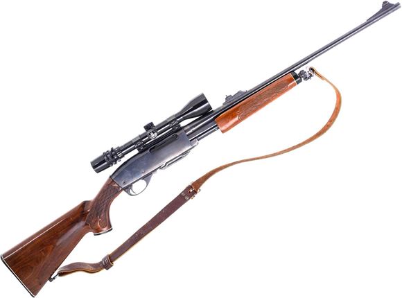 Picture of Used Remington 760 Gamemaster Pump-Action Rifle, 30-06 Sprg, 22" Barrel, Blued, Wood Stock, Bushnell Scopechief IV 3-9x38 Command Post, Good Condition