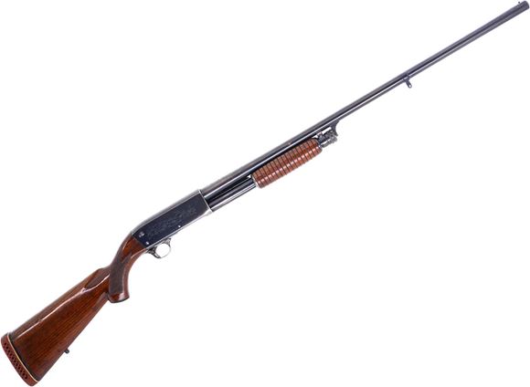 Picture of Used Ithaca Model 37 Pump-Action Shotgun, 12Ga, 2-3/4", 30" Barrel, Blued, Wood Stock, Fixed Full Choke, Stock Wrist Cracked, Some Surface Rust, Fair Condition