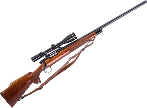 Picture of Used Remington 700 BDL Varmint Bolt-Action Rifle, 308 Win, 24" Heavy Barrel, Blued, Wood Stock, Leupold Vari-X III 3.5-10x40 Riflescope, Leather Sling, Good Condition