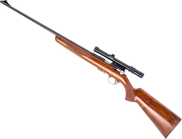 Picture of Used Browning T-Bolt Left Hand Bolt-Action Rifle, 22LR, 24" Barrel, Blued, Wood Stock, Bushnell Custom 3-7 Riflescope, Made In Belgium, 1 Magazine, Good Condition