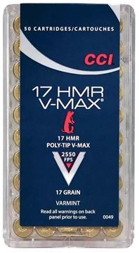 Picture of CCI Varmint Rimfire Ammo - V-MAX, 17 HMR, 17Gr, Poly-Tip V-Max, 500rds Brick, 2550fps