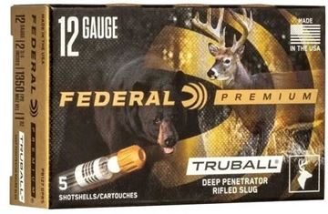 Picture of Federal Premium Vital-Shok TruBall Deep Penetrator Rifled Slug Load Shotgun Ammo - 12Ga, 2-3/4", Max Dram, 1oz, Truball Rifled Slug, 5rds Box, 1350fps