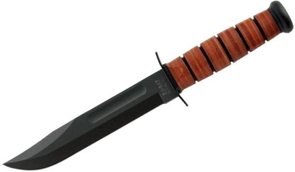 Picture of KA-BAR All-Purpose & Utility/Military & Tactical Knives, Fixed-Blade - Full-Size US Army KA-BAR, Straight Edge, 1095 Cro-Van, 56-58 HRC, 7", 20 Degrees, Flat Grind, Clip Shape, US ARMY Tang Stamp, Leather Handle, w/Leather Sheath, Made in USA