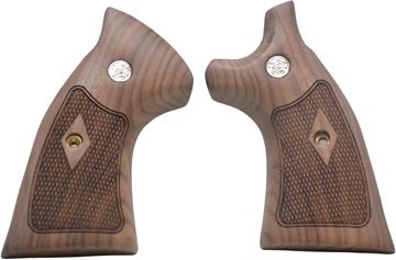 Picture of S&W, Smith & Wesson, Pistol Accessories, Grips - Wood Grips, K & L, Sqaure Butt Traditional, Checkered Target w/ Medallion