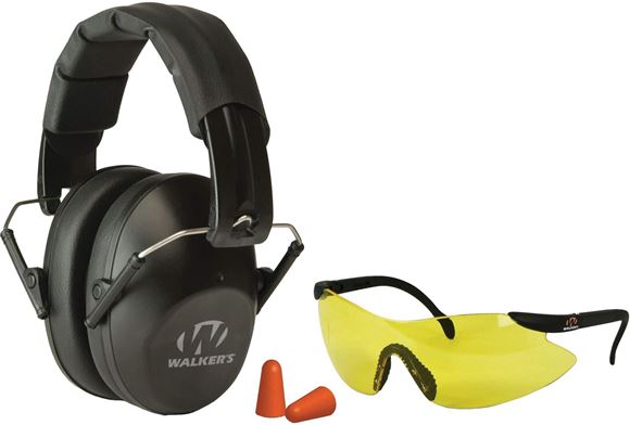 Picture of Walker's GWP-FPM1GFP Pro Safety Combo Kit, Low Profile Passive Folding Muff, Sport Glasses, Foam Tips, NRR 31dB