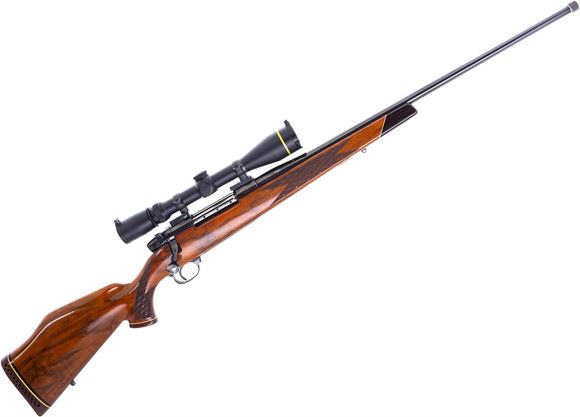 Picture of Used Weatherby Mark V Deluxe Bolt-Action Rifle, 300 Wby Mag, 24" Threaded Barrel, Blued, Wood Stock, Leupold VX-III 3.5-10x40 Riflescope, Good Condition