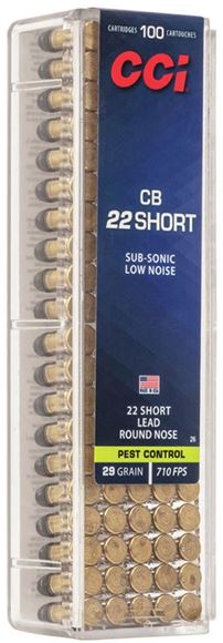 Picture of CCI 0026 CB Rimfire Ammo 22 SHORT LRN, 29 Grains, 710 fps, 100 Rounds Boxed