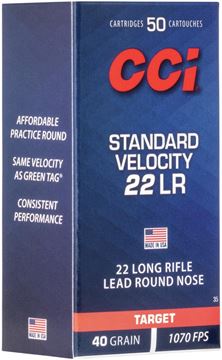 Picture of CCI 0035 Standard Velocity Rimfire Ammo 22 LR, LRN, 40 Grains, 1070 fps, 50 Rounds, Boxed